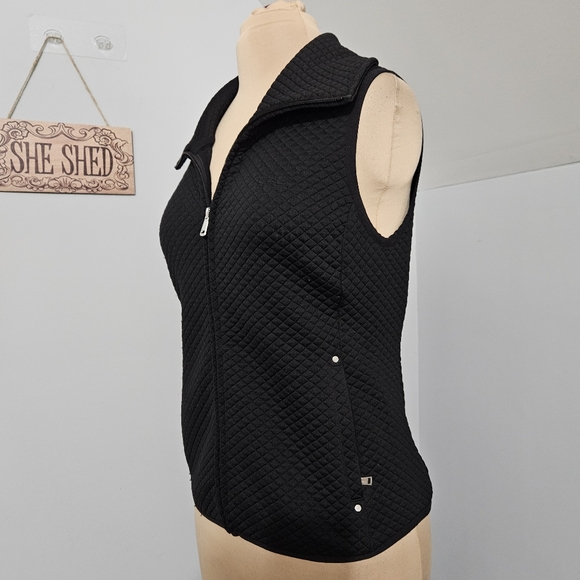 LAUREN Ralph Lauren Black Quilted Sleeveless Zip Vest Medium Old Money Preppy - Picture 5 of 16